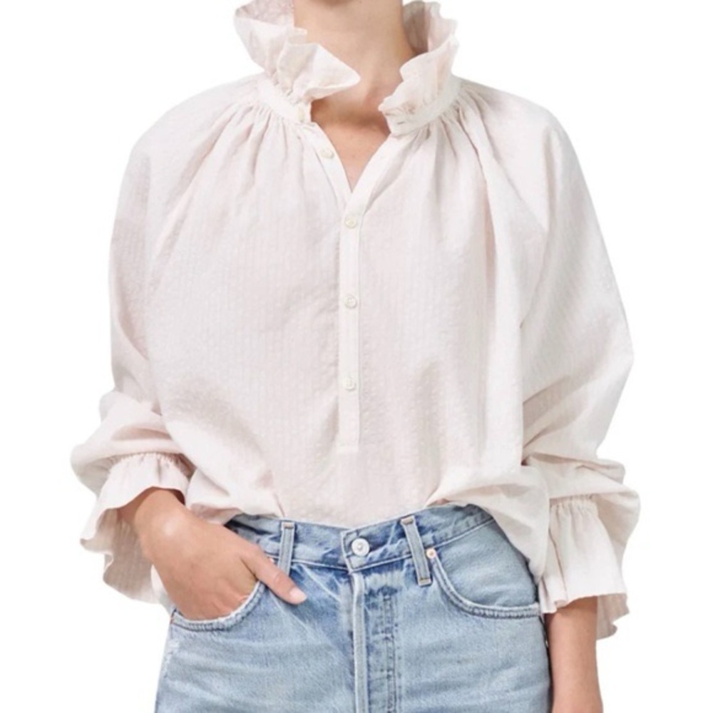 Citizens Of Humanity Flora Stripe Iris Light Pink Ruffled Blouse